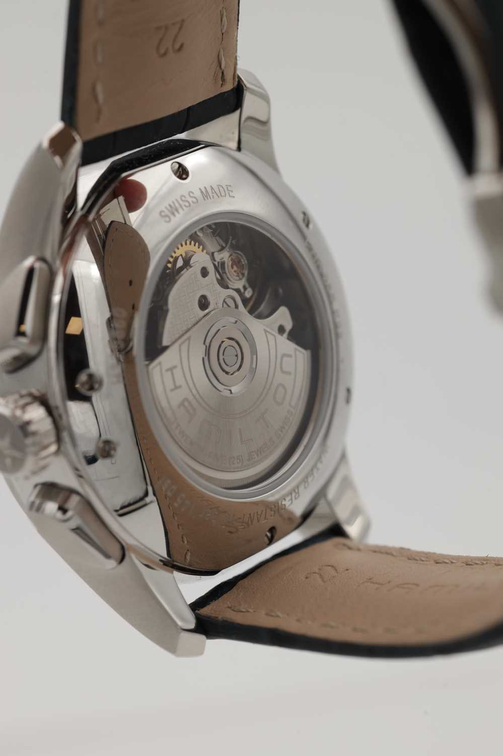 A GENTLEMAN'S STAINLESS STEEL HAMILTON JAZZMASTER CHRONOGRAPH AUTOMATIC WRIST WATCH - Image 9 of 12
