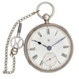 AN EDWARDIAN ENGLISH SILVER OPEN FACE LEVER POCKET WATCH SIGNED PJ. CAMPBELL