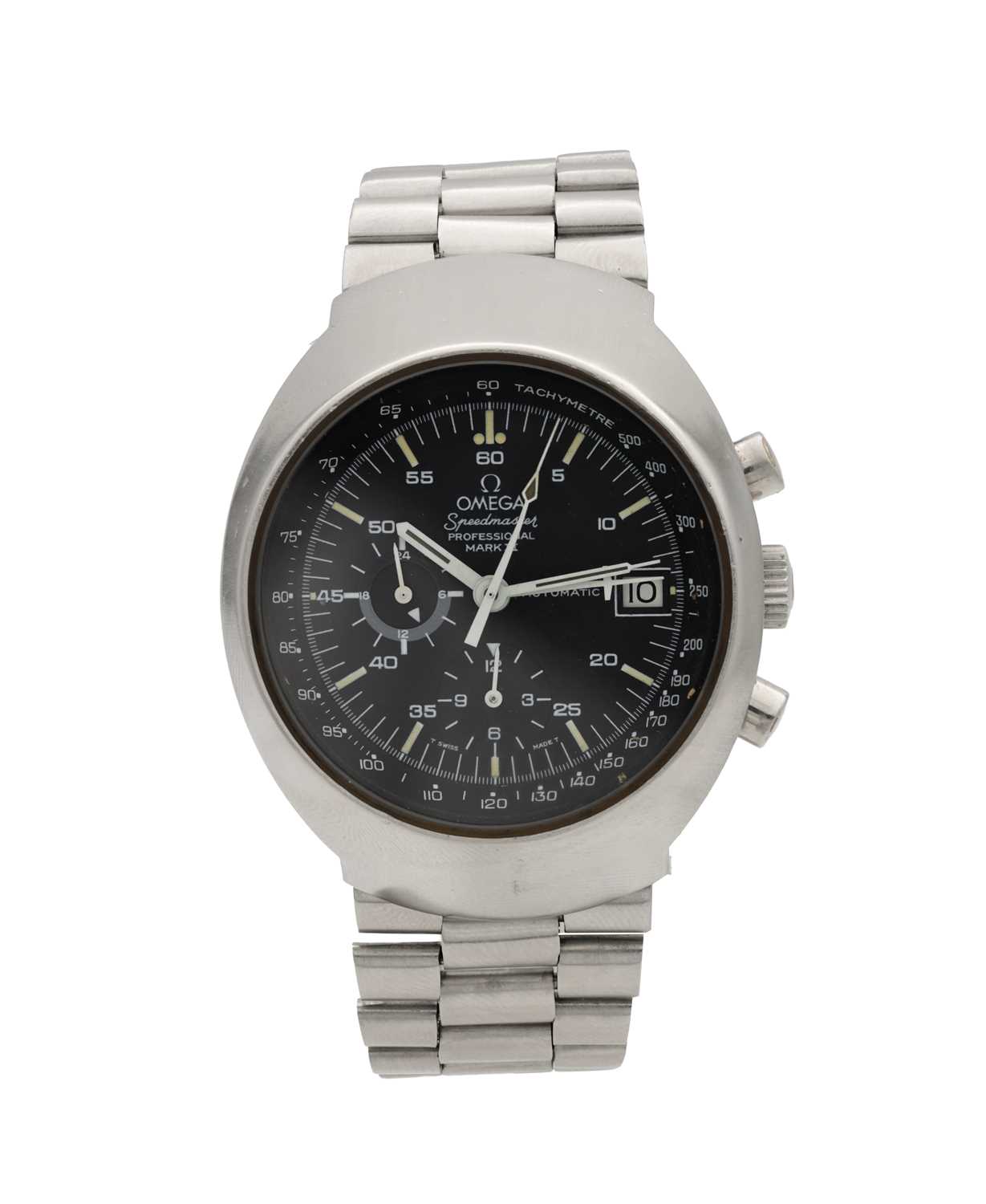 A 1970S STEEL OMEGA SPEEDMASTER PROFESSIONAL MARK IV AUTOMATIC CHRONOGRAPH WRIST WATCH