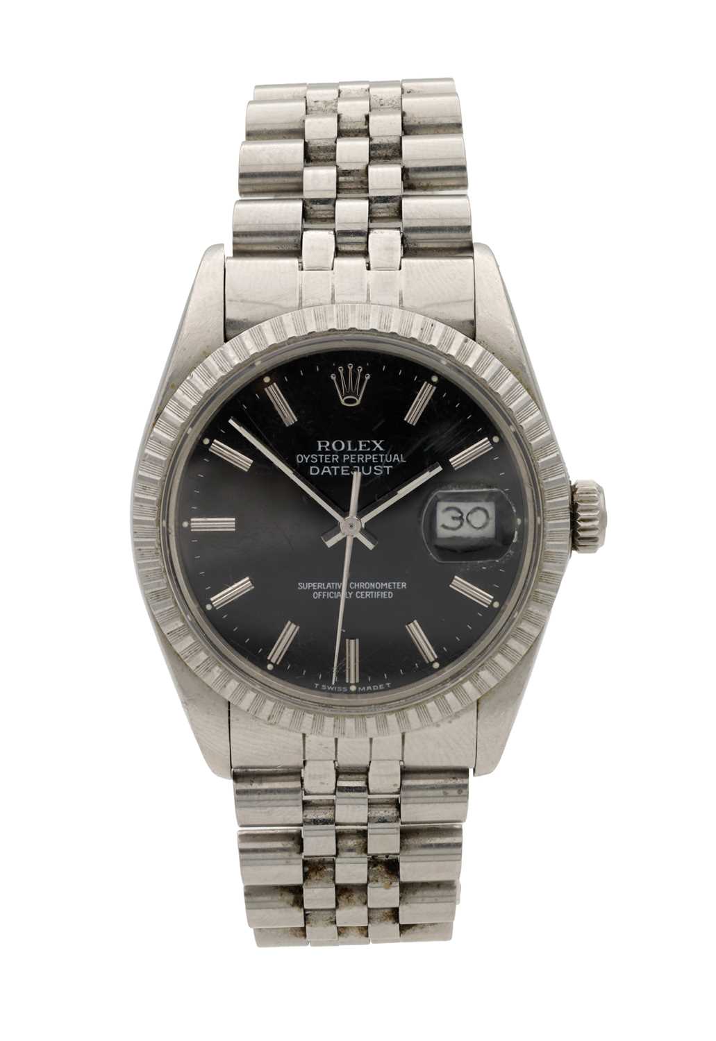 A GENTLEMAN'S ROLEX STAINLESS STEEL OYSTER PERPETUAL DATEJUST AUTOMATIC WRISTWATCH