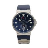 A GENTLEMAN'S STAINLESS STEEL ULYSSE NARDIN MAXI MARINE BLUE WAVE AUTOMATIC WRIST WATCH