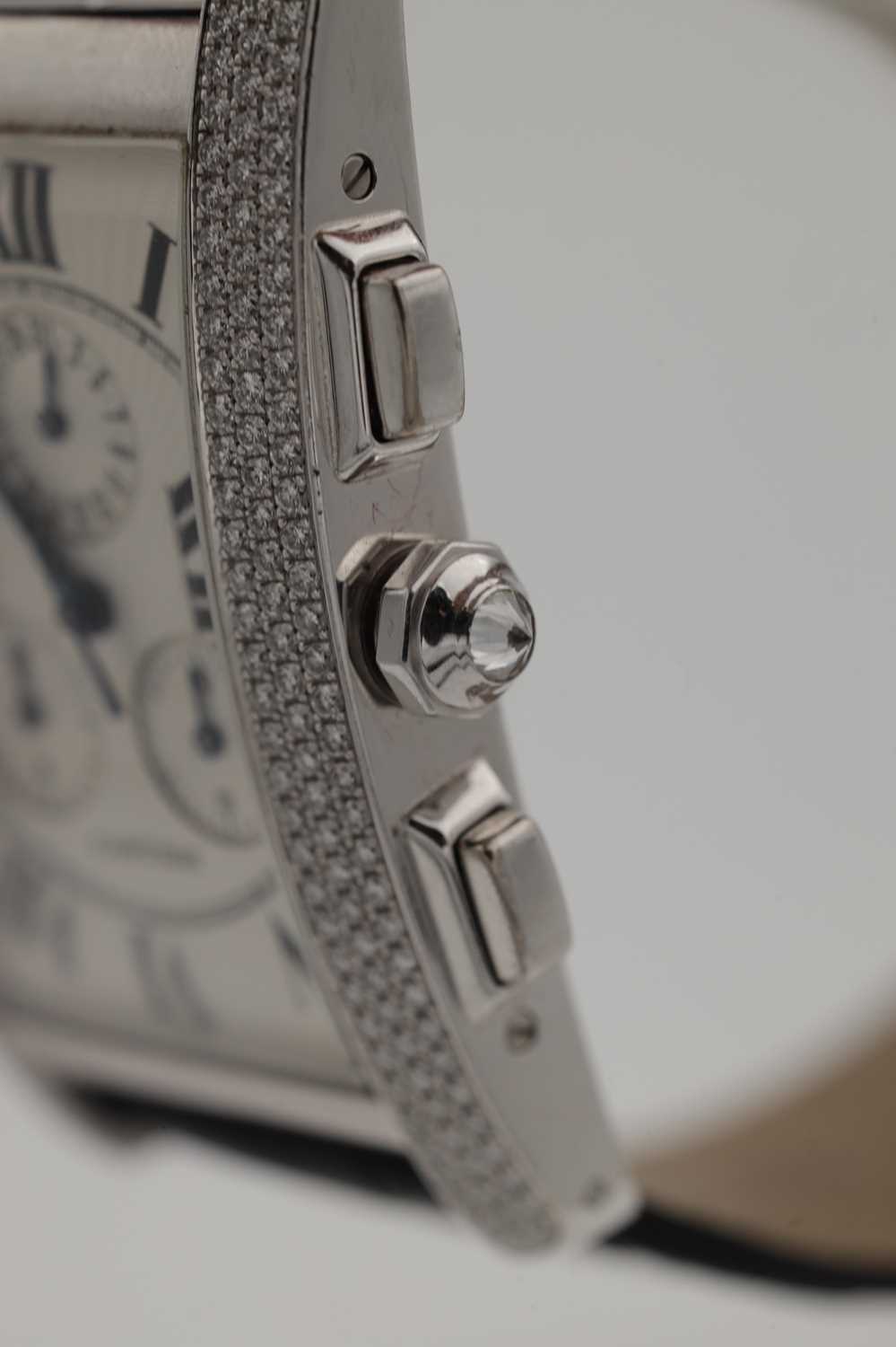 A GENTLEMAN'S LARGE MODEL 18CT WHITE GOLD AND DIAMOND CARTIER TANK AMERICAINE CHRONOGRAPH WRIST WATC - Image 11 of 11
