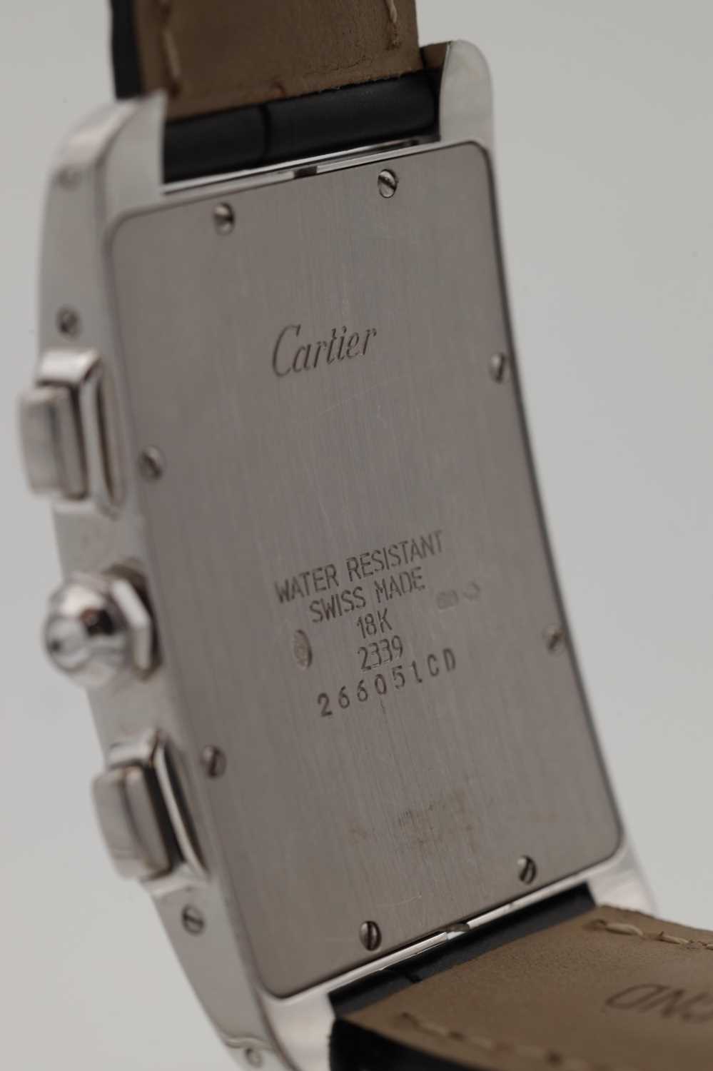 A GENTLEMAN'S LARGE MODEL 18CT WHITE GOLD AND DIAMOND CARTIER TANK AMERICAINE CHRONOGRAPH WRIST WATC - Image 10 of 11