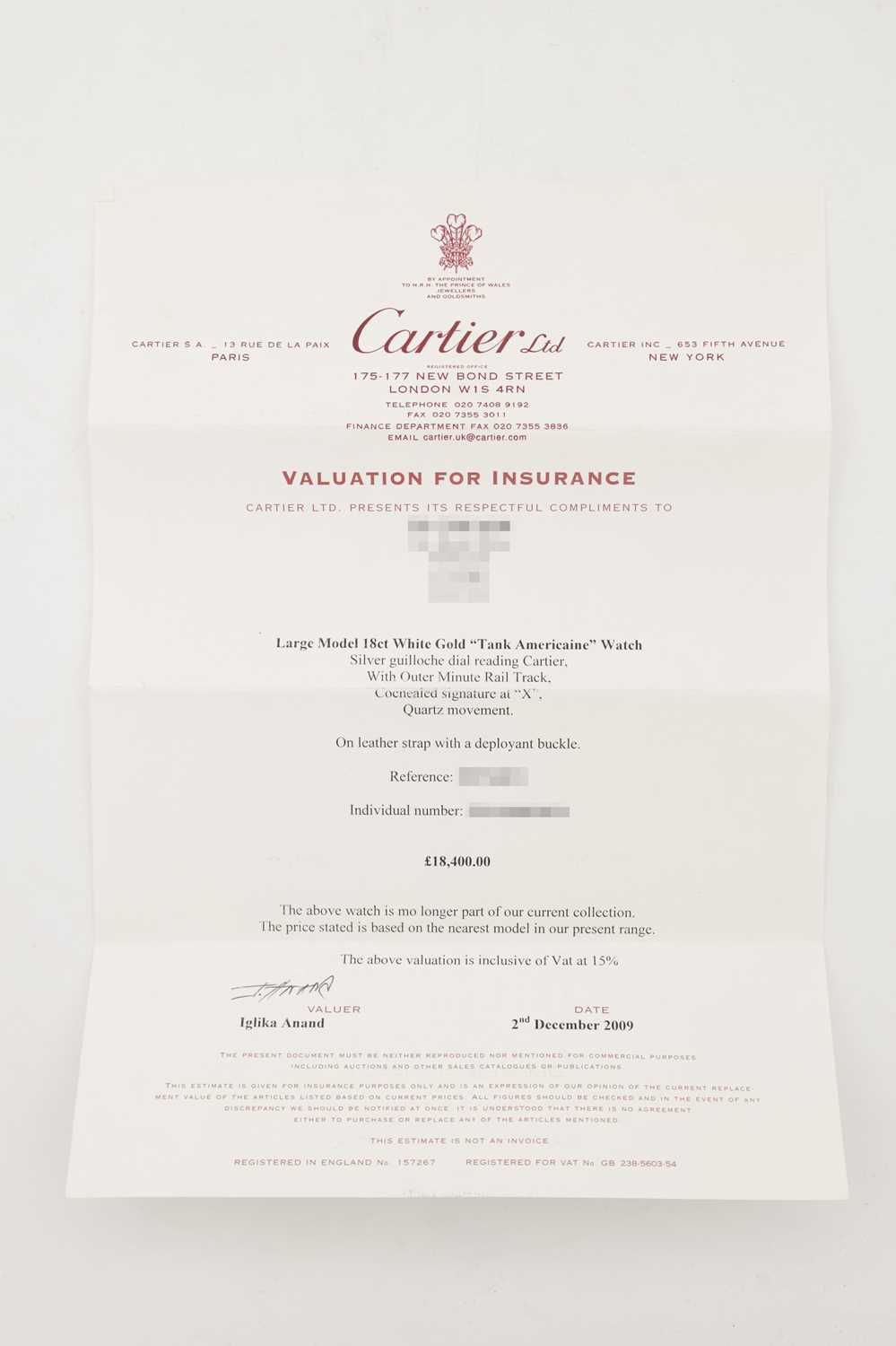 A GENTLEMAN'S LARGE MODEL 18CT WHITE GOLD AND DIAMOND CARTIER TANK AMERICAINE CHRONOGRAPH WRIST WATC - Image 4 of 11