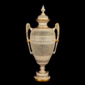 GEORGE OWEN AN EXTREMELY RARE EARLY 20TH CENTURY ROYAL WORCESTER RETICULATED PORCELAIN CABINET VASE
