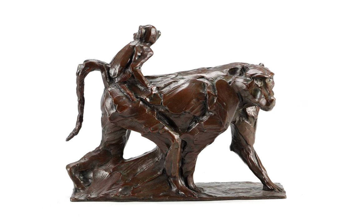 Baboon Win DYLAN LEWIS (B.1964) A LIMITED EDITION BRONZE SCULPTURE of a mother ...