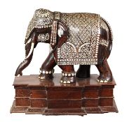 A VERY LARGE 19TH CENTURY ANGLO-INDIAN IVORY INLAID ROSEWOOD ELEPHANT