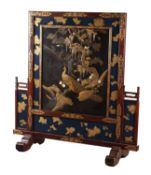 A FINE JAPANESE MEIJI PERIOD DOUBLE-SIDED GOLD LACQUERED HARDWOOD SCREEN