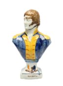AN EARLY 19TH CENTURY STAFFORDSHIRE PEARLWARE POLYCHROME DECORATED BUST OF NAPOLEON BONAPARTE