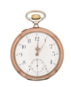 A SILVER AND GOLD PLATED OPEN FACED IWC POCKET WATCH
