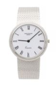 A GENTLEMAN'S 18CT WHITE GOLD PATEK PHILIPPE CALATRAVA QUARTZ WRISTWATCH