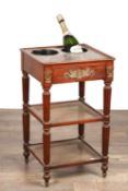 A 19TH CENTURY FRENCH MAHOGANY CELLARETTE TABLE WITH MARBLE TOP