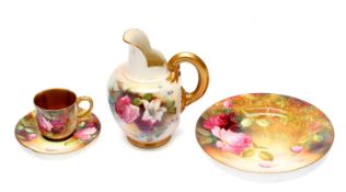 THREE EARLY 20TH CENTURY ROYAL WORCESTER HAND PAINTED PORCELAIN PIECES