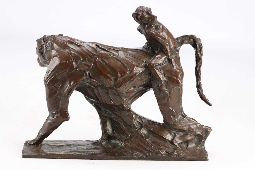 Baboon Win DYLAN LEWIS (B.1964) A LIMITED EDITION BRONZE SCULPTURE of a mother ...