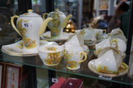 Shelley Daffodil Tea set for 6 comprising of Teapot, Cream Jug and Sugar