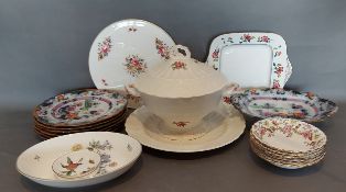 A Spode Billingsley Rose pattern covered tureen with stand together with an Imari dessert service