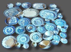 A collection of underglaze blue decorated ceramics to include Copeland Spode Italian pattern, 19th