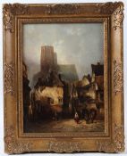 ALFRED MONTAGUE (1832-c.1883) Continental street scene with church oil on canvas signed and dated