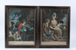 18TH CENTURY SCHOOL 'The Strolling Musicians' and 'Rural Hapiness' two hand coloured mezzotints in