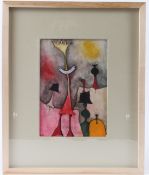 DESMOND MORRIS (b.1928) Figures mixed media on paper signed with initials dated '97 24 x 17cm