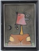 DESMOND MORRIS (b.1928) Figure and moon mixed media on paper signed with initials dated '13 29.5 x