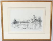 TERENCE CUNEO (1907-1996) Marney's Pond, Esher pencil drawing signed 26 x 38.5cm