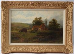 LEOPOLD RIVERS (1852-1905) Landscape with cottage and hens oil on canvas signed 24.5 x 39cm