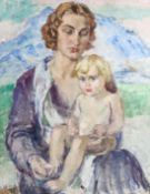 ALBERT LIPCZINSKI (1876-1974) Mother and Child oil on panel, pre 1914, signed Mountains in the