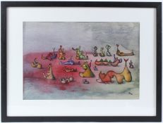 DESMOND MORRIS (b.1928) 'Staycation' mixed media on paper signed with initials dated '21 27.5 x