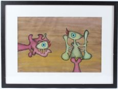 DESMOND MORRIS (b.1928) Two figures mixed media initialled and dated '22 27.5 x 41cm