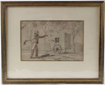 CONTINENTAL SCHOOL (19TH CENTURY) Comical scene of a figure in a cart and another seeking assistance