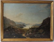 IRISH OR SCOTTISH SCHOOL (19TH CENTURY) Mountain landscape with track and lake beyond oil on