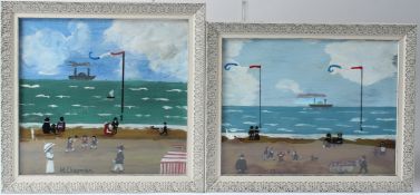 M CHAPMAN Beach scenes two oil on boards both signed 24.5 x 26cm and 21 x 28cm (2)