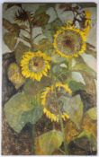 NORMA JAMESON ROI RBA (b.1933) Sunflowers oil/acrylic on board signed unframed (a/f) 122 x 76cm