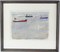 PATRICK PROCKTOR (1936-2003) Seascape with ships watercolour signed 23 x 31cm