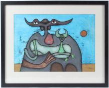 DESMOND MORRIS (b.1928) 'Woman with cat V' mixed media on paper initialled and dated '19 signed