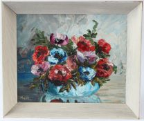 ENGLISH SCHOOL (MID 20TH CENTURY) Still life of flowers in a bowl oil on canvas signed with initials
