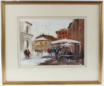 CIRCLE OF JOHN YARDLEY Outdoor cafe, possibly Venice watercolour and bodycolour with touches of