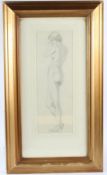 ROYAL ACADEMY SCHOOL TYPE LIFE CLASS DRAWING of a standing nude pencil 49 x 17cm (a/f)
