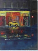 TOM DOBSON 'Commodity Street' oil on canvas board signed and dated 1965 or 85 unframed 61 x 45.5cm