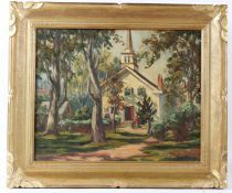 JUANITA LE BARRE-SYMINGTON 'Morning Shadows Rockport (Massachusetts) oil on canvas board signed with