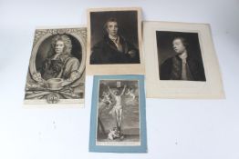JOHN SMITH AFTER VAN DYCK 'The Crucifixion' mezzotint engraving and three other portrait