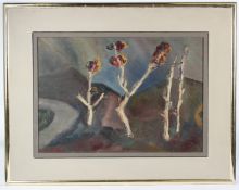 EARLY TO MID 20TH CENTURY POSSIBLY PALESTINIAN ISRAELI Surreal plants in a hilly landscape oil on