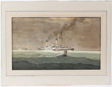 C R ROBERTS Paddle steamer passing behind a buoy watercolour signed unframed 22 x 37cm