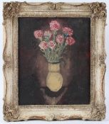 CIRCLE OF REUVEN REUBIN Still life of carnations in a pot oil on canvas bears inscription on overlap