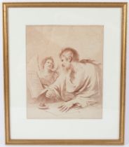 AFTER F BARTOLOZZI A scholar with an angel sepia print 30 x 24cm