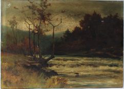 BRITISH SCHOOL (19TH CENTURY) Landscape with river and trees oil on canvas unframed 40 x 56cm
