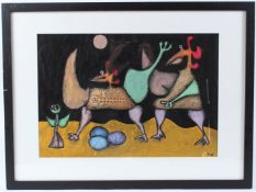 DESMOND MORRIS (b.1928) Creatures with eggs mixed media on paper initialled and dated '08 29 x 41cm