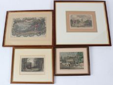 AFTER JOHANN ELIAS RIDINGER Man with hound hunting in woodland, coloured engraving, 14 x 23.5cm