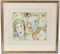 CIRCLE OF ROWLAND EMETT Group of character heads ink and wash 20 x 24.5cm